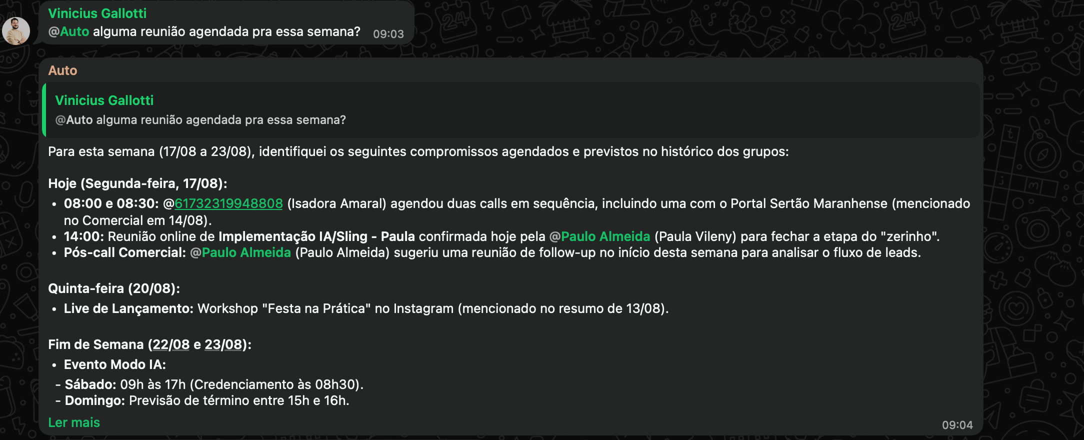 Consulta automatizada à memória dos grupos corporativos
