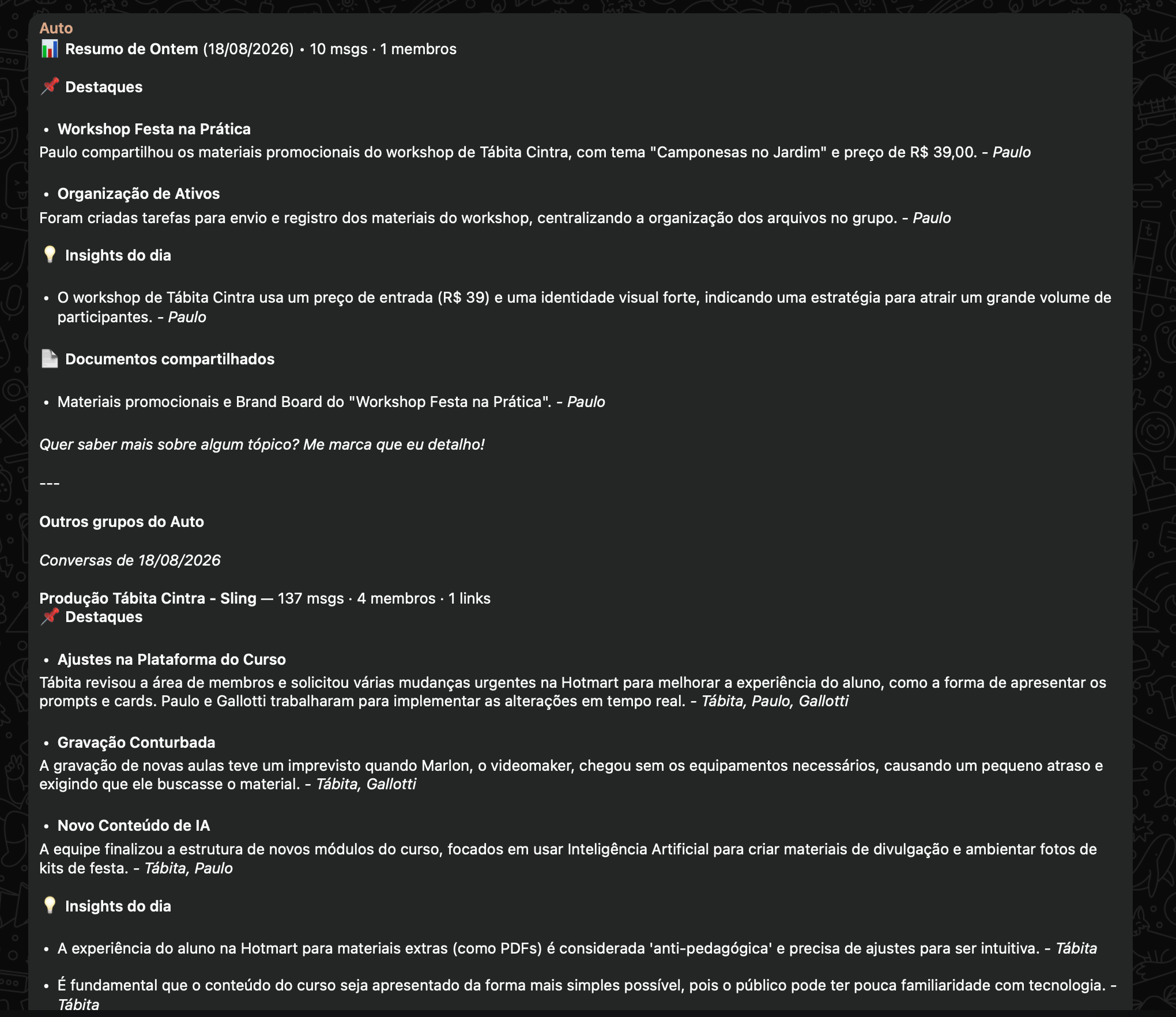 Resumo automatizado de grupos corporativos