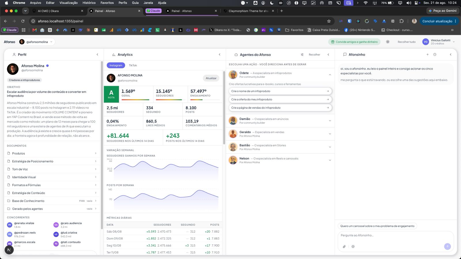 Produto com analytics e agentes de IA