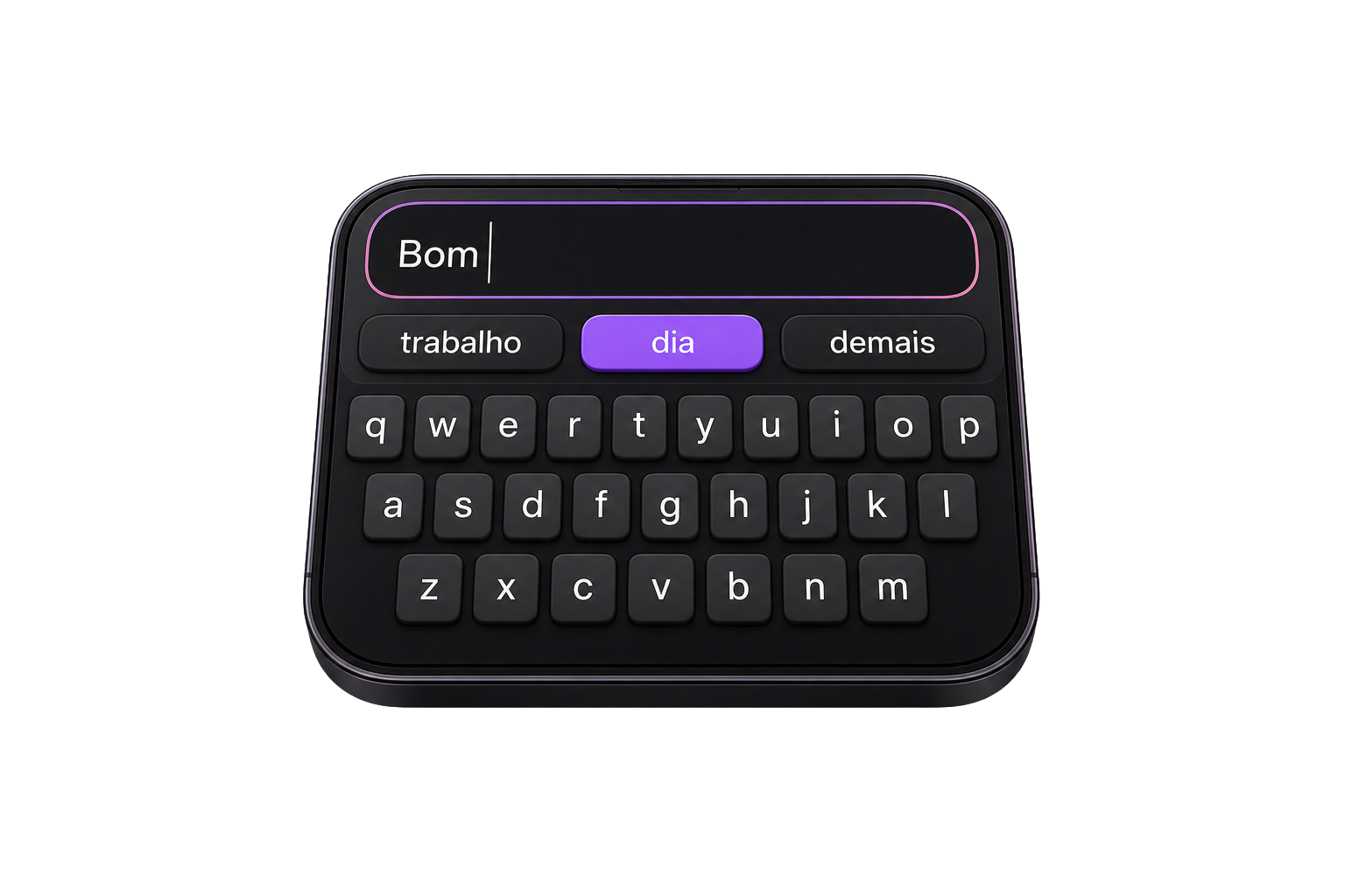 Teclado do celular sugerindo dia, trabalho e demais depois de Bom